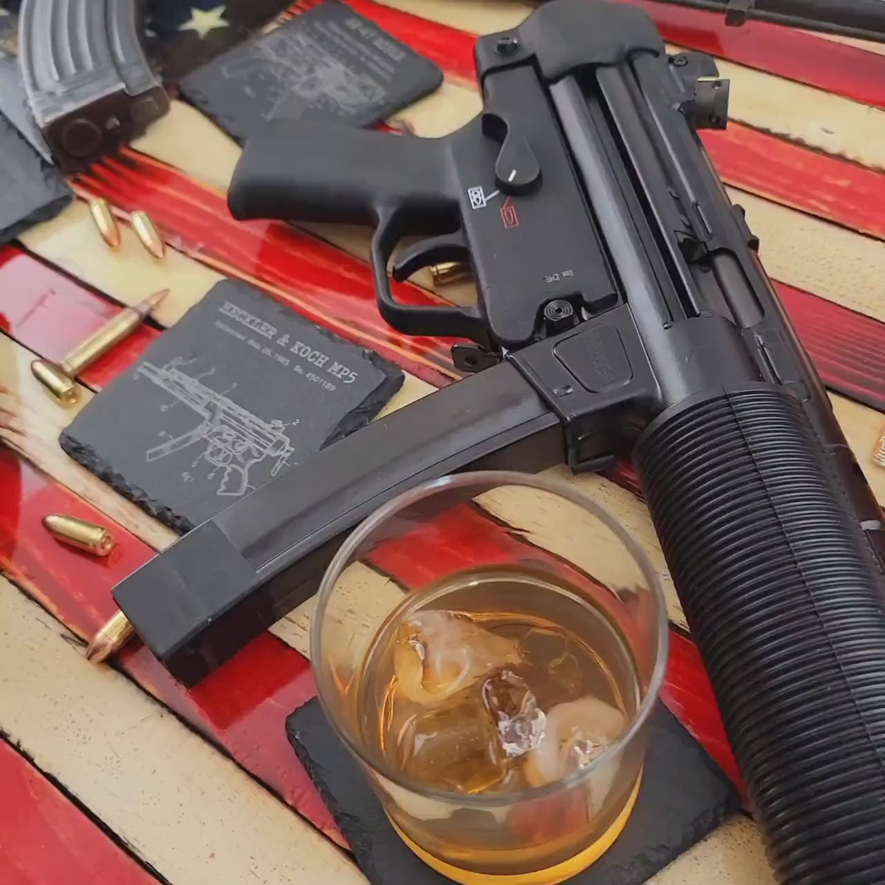 Modern Firearm Coasters, coaster set, technical drawings, patent drawings, gun coasters, gun stuff stocking stuffers, firearm gifts