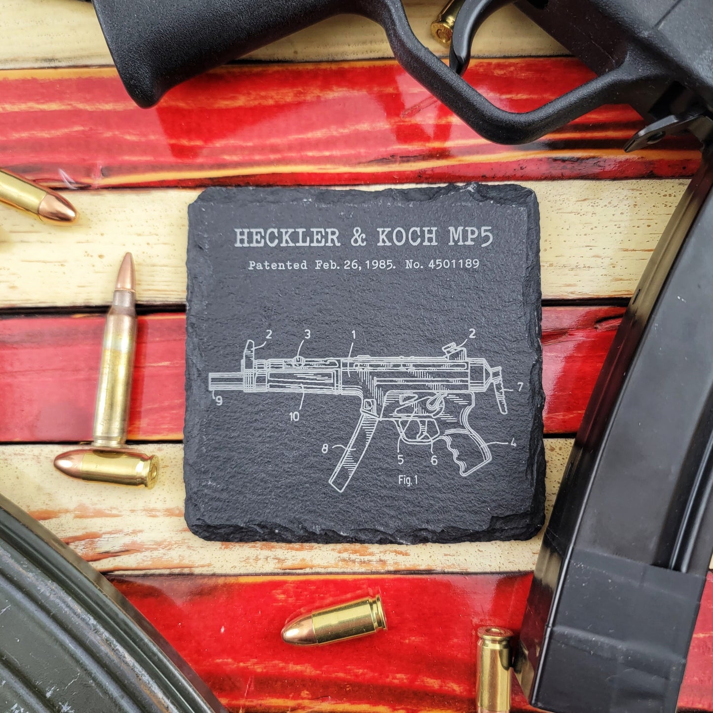 Modern Firearm Coasters, coaster set, technical drawings, patent drawings, gun coasters, gun stuff stocking stuffers, firearm gifts