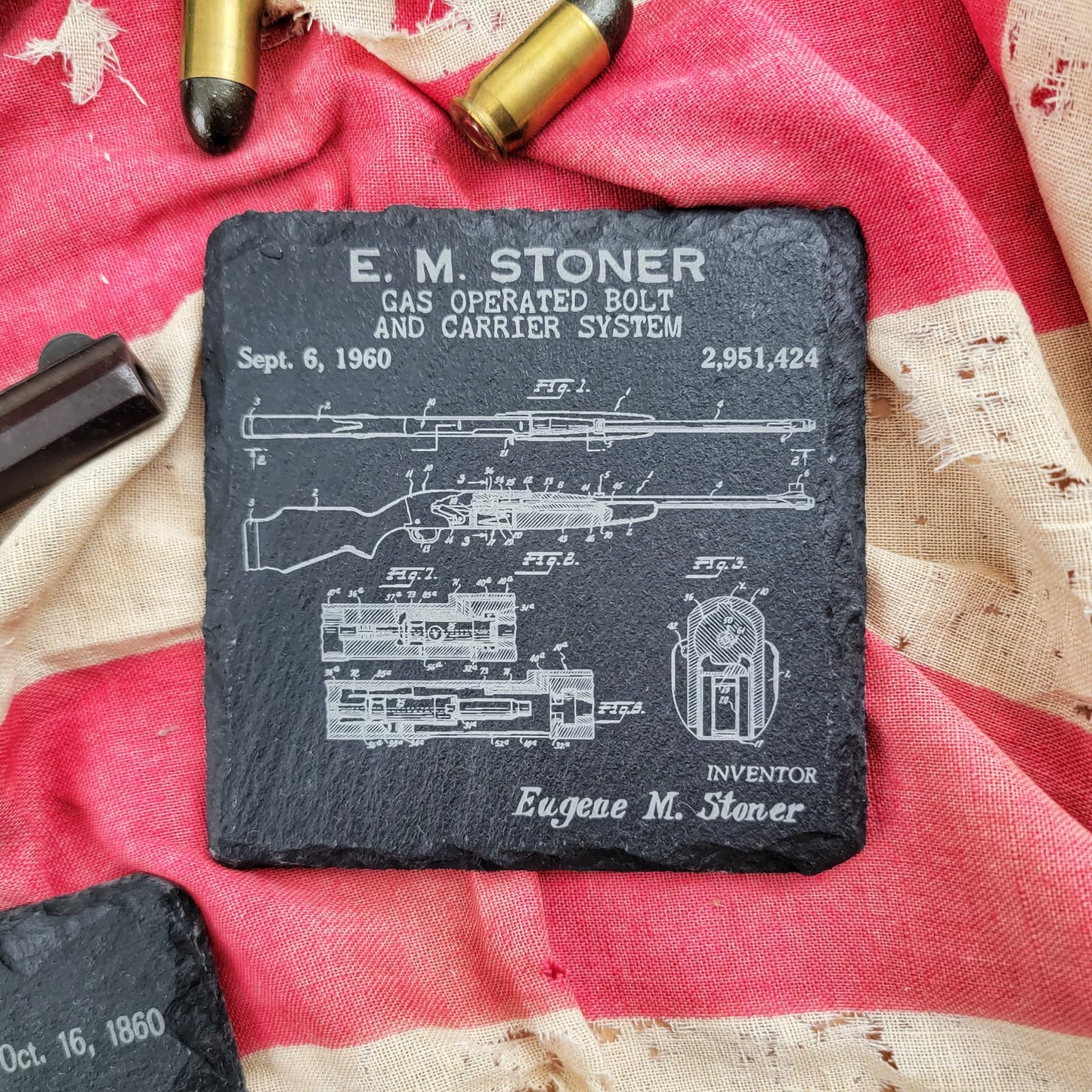 Vintage Firearm Coasters, coaster set, technical drawings, patent drawings, gun coasters, gun stuff stocking stuffers, firearm gifts