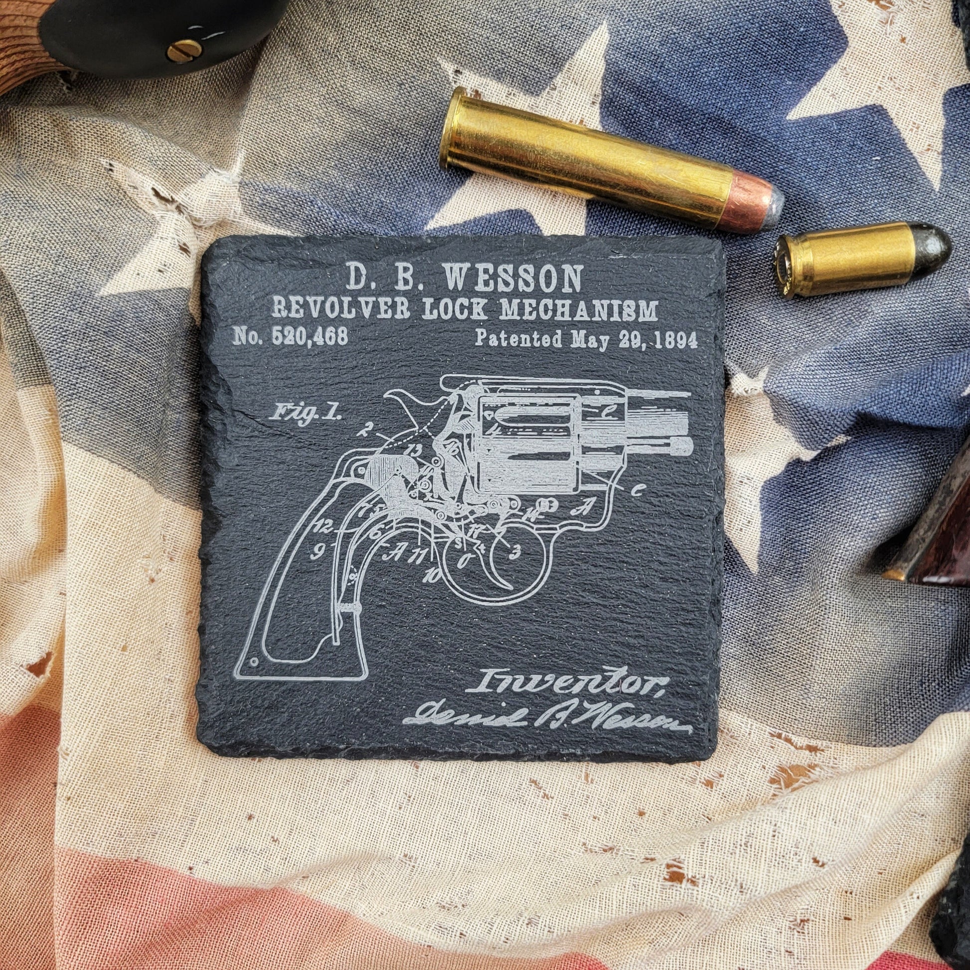 Vintage Firearm Coasters, coaster set, technical drawings, patent drawings,  gun coasters, gun stuff stocking stuffers, firearm gifts