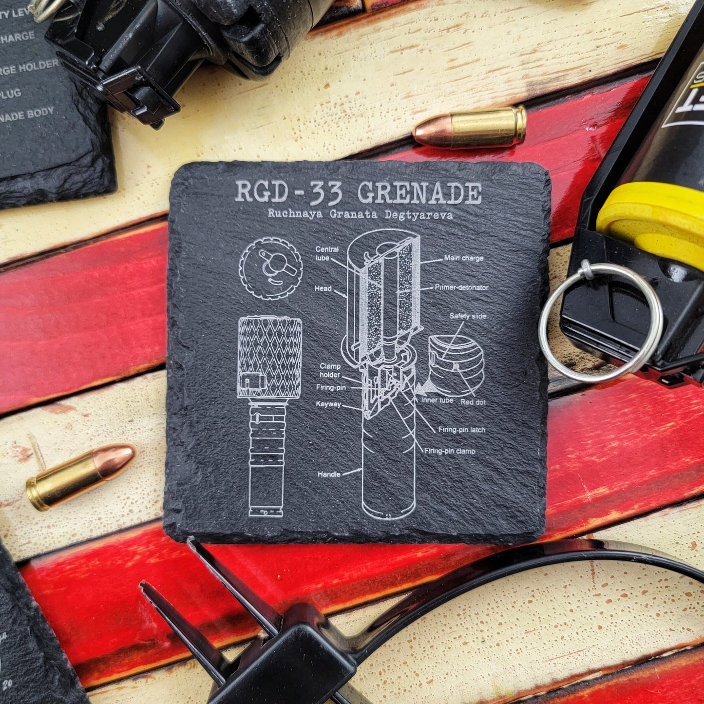 Grenade Coasters, coaster set, technical drawings, patent drawings, flash bang, gun coaster, gun stuff stocking stuffers, firearm gifts