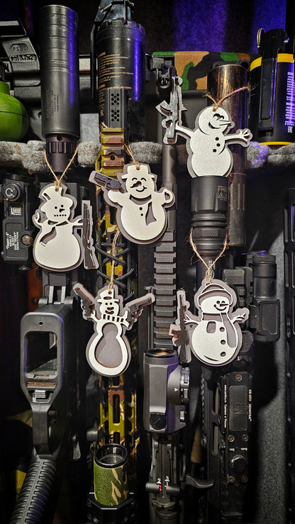 Armed Snowmen Christmas Ornaments