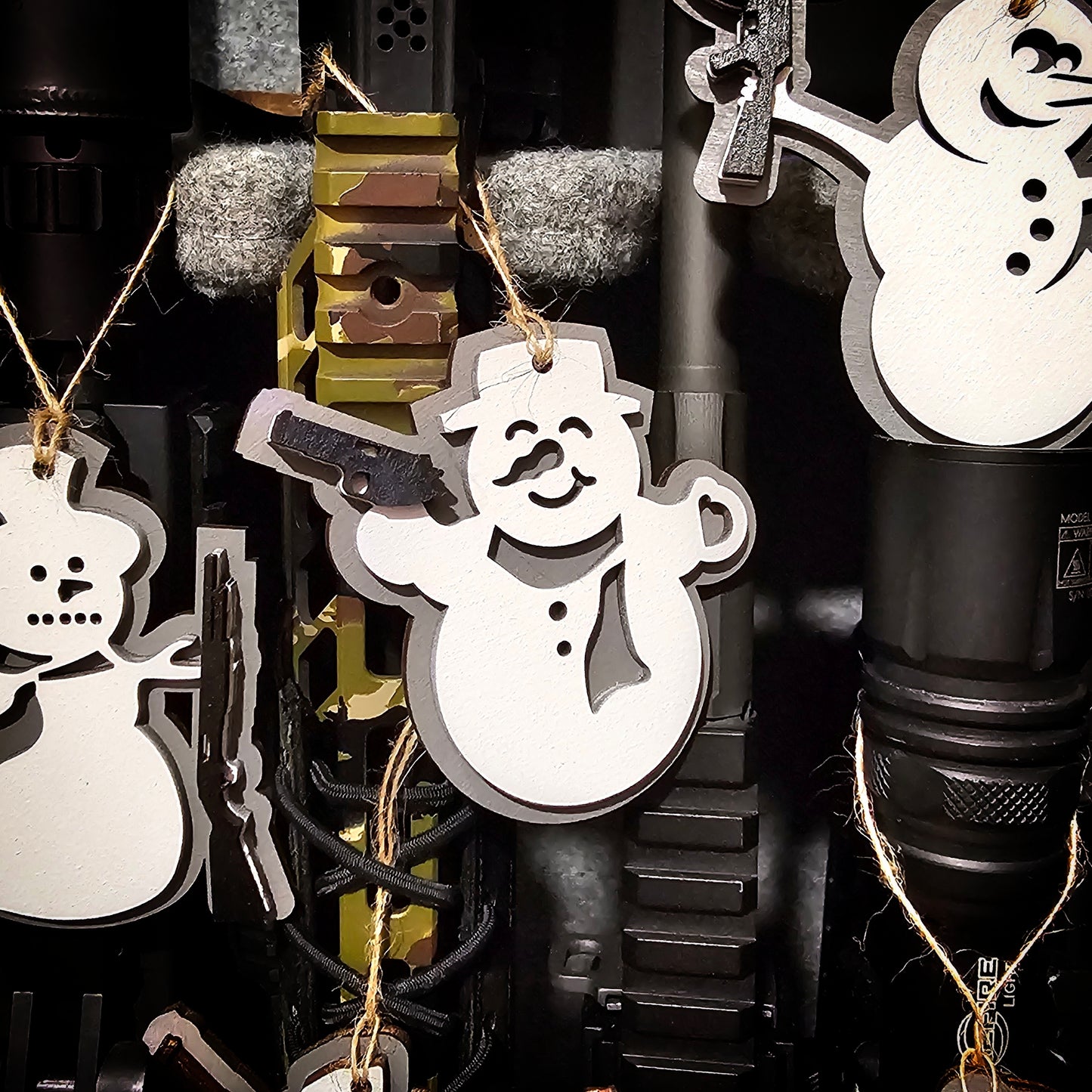 Armed Snowmen Christmas Ornaments