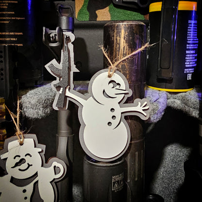 Armed Snowmen Christmas Ornaments