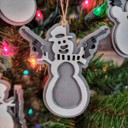 Armed Snowmen Christmas Ornaments