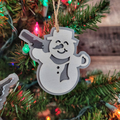 Armed Snowmen Christmas Ornaments