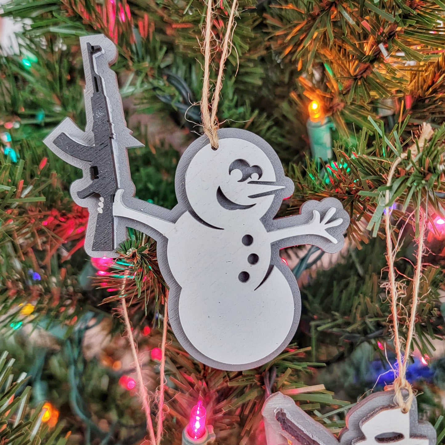 Armed Snowmen Christmas Ornaments