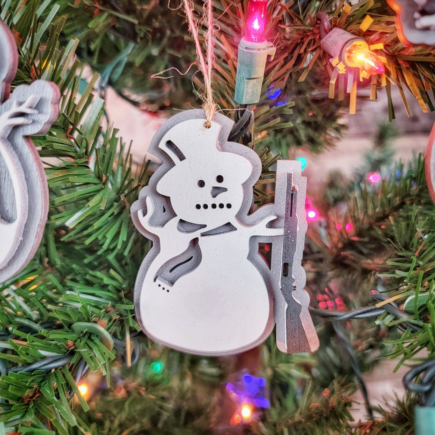 Armed Snowmen Christmas Ornaments