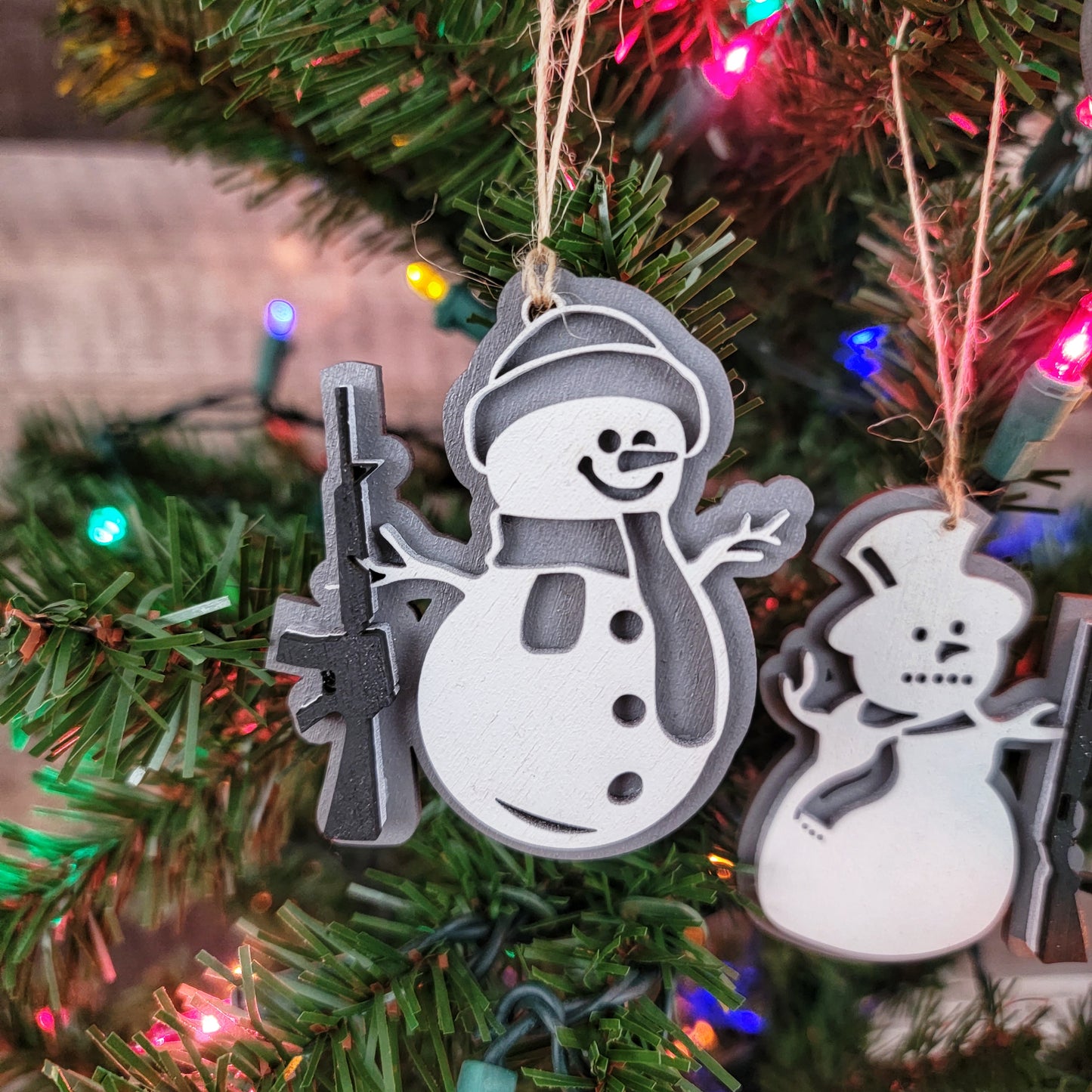 Armed Snowmen Christmas Ornaments