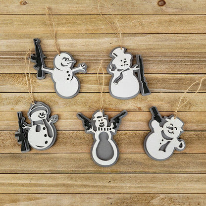 Armed Snowmen Christmas Ornaments