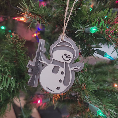 Armed Snowmen Christmas Ornaments